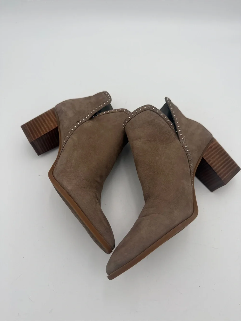 Sole Society Taupe Studded Pointed Toe Ankle Booties women 9.5M festival casual